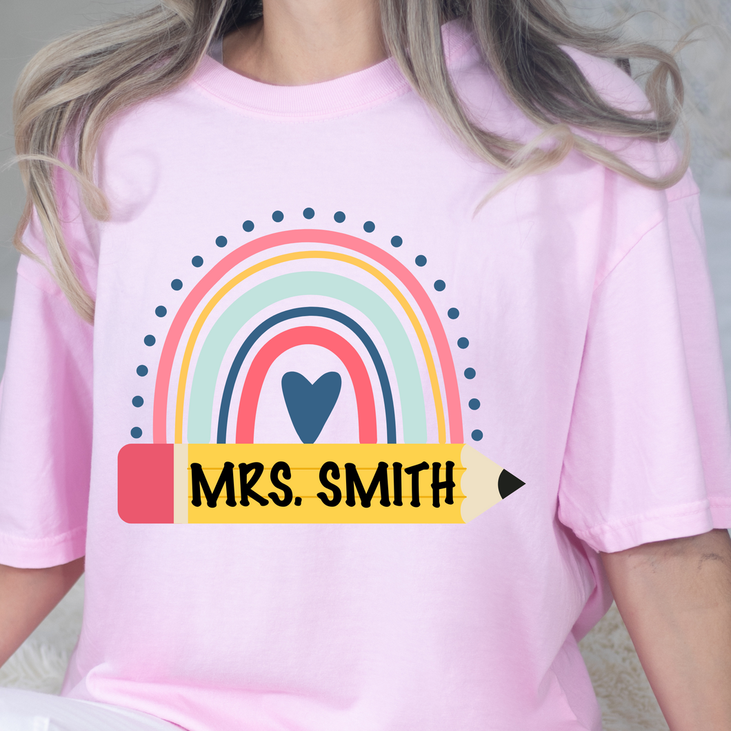 Bright Rainbow Teacher Customizable DTF Print