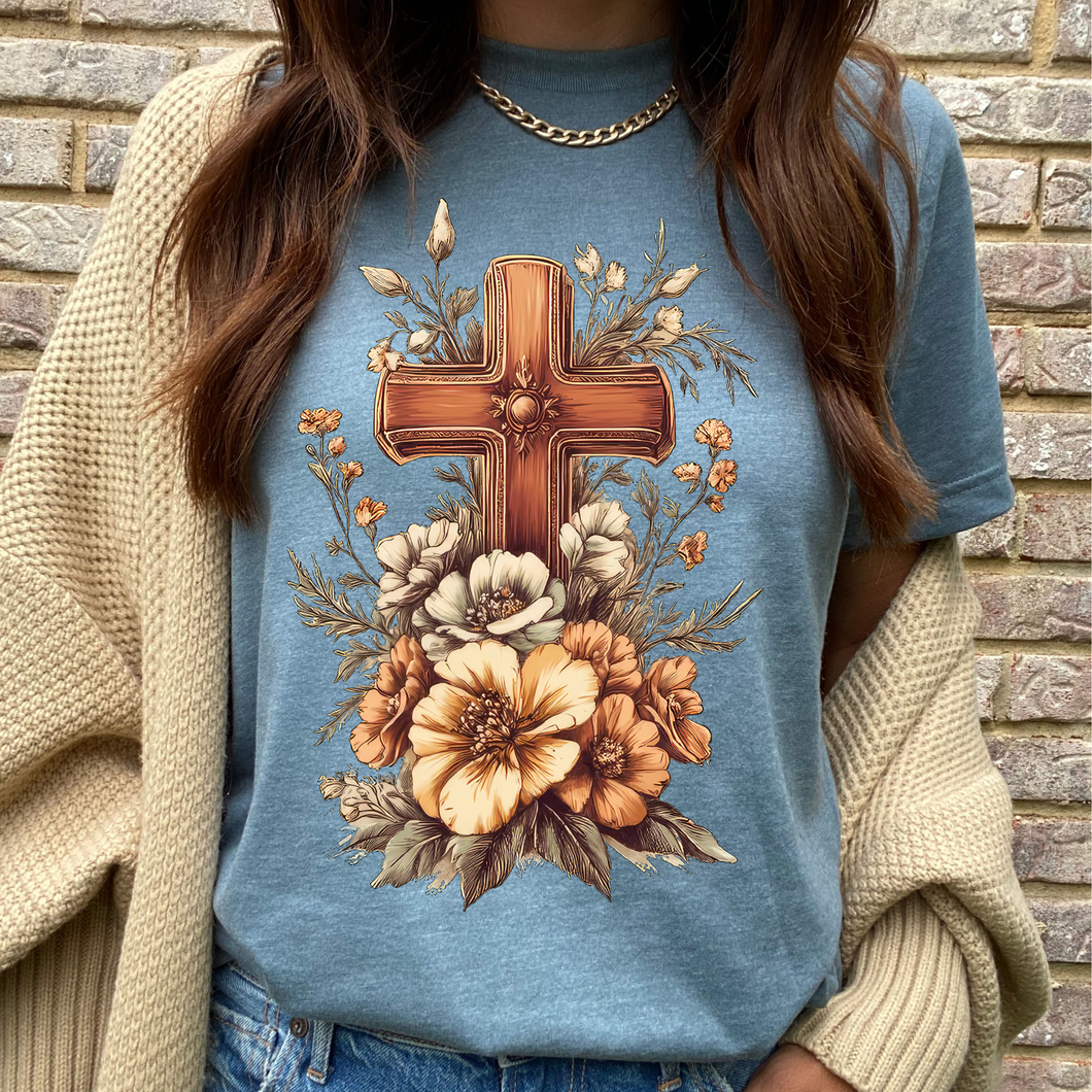 Floral Cross DTF Print