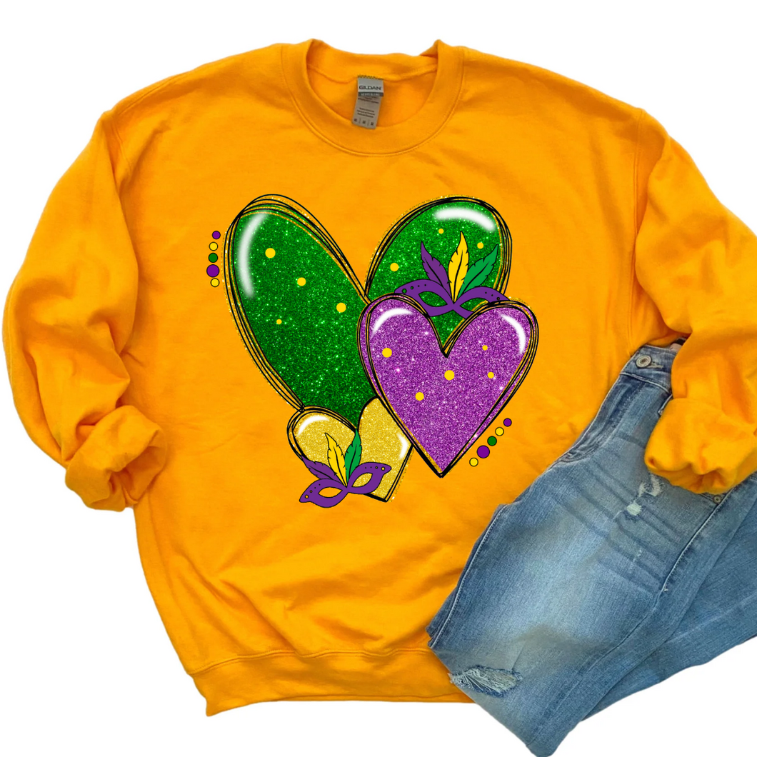 3 Hearts Mardi Gras DTF Print