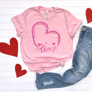 XOXO Heart Pink Glitter DTF Print