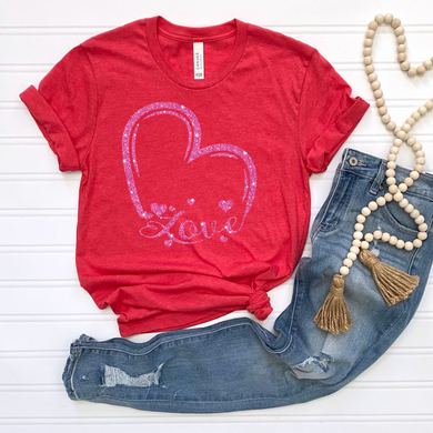 XOXO Heart Pink Glitter DTF Print