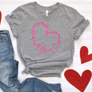 XOXO Heart Pink Glitter DTF Print