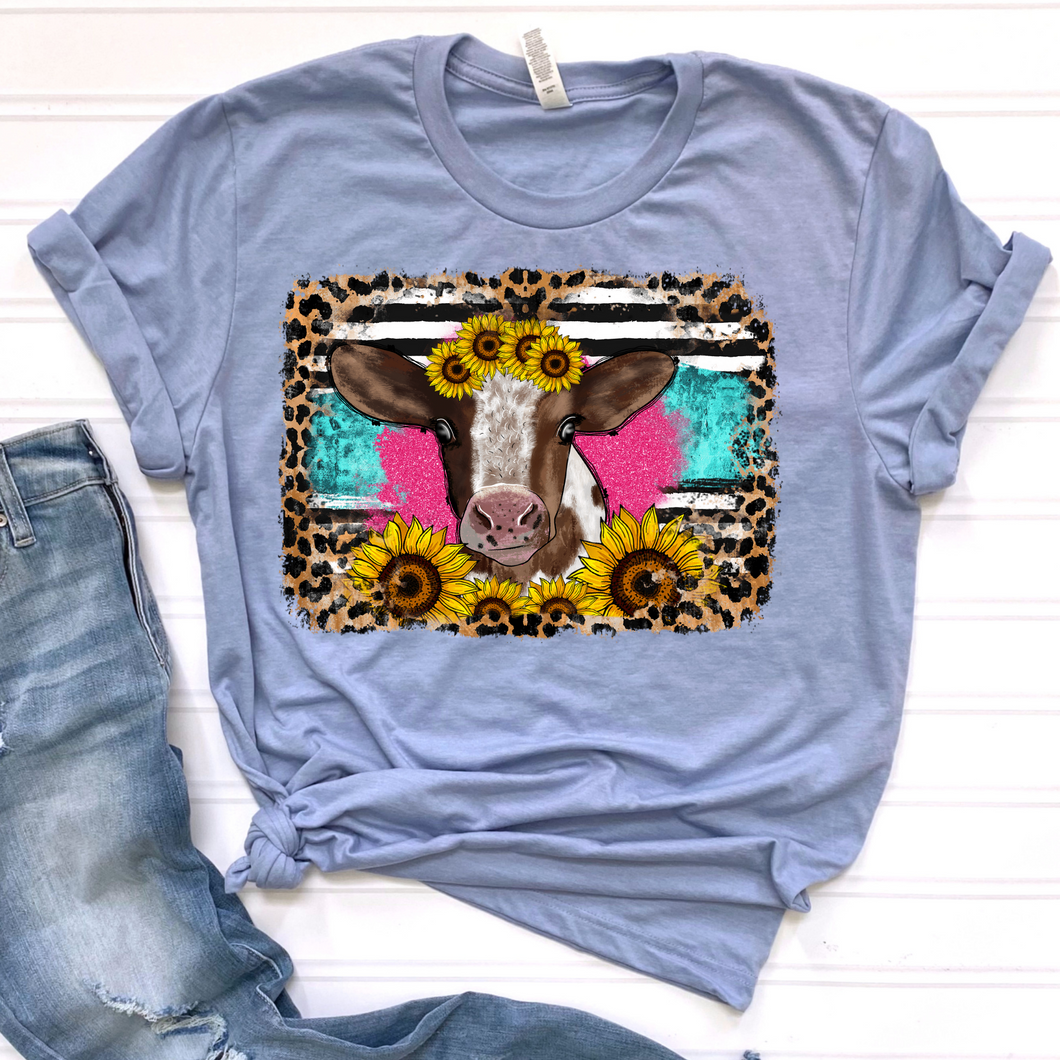 Leopard Print Sunflower Cow DTF Print
