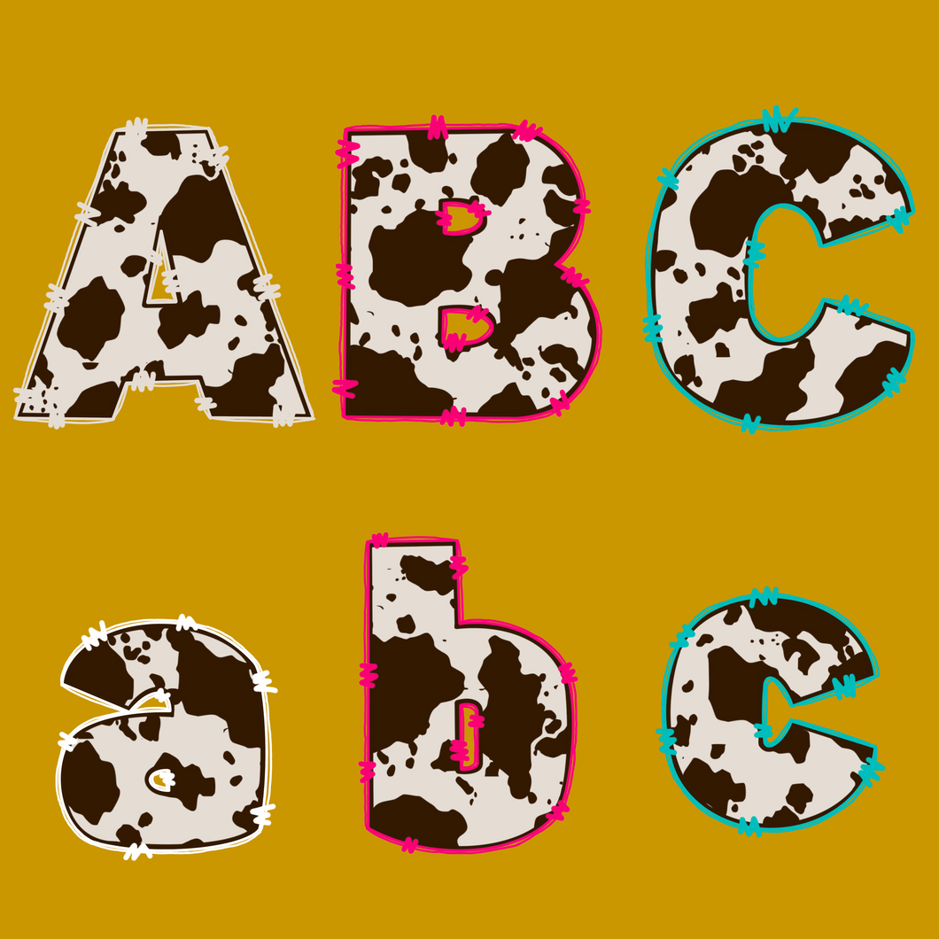 Brown Cow Print Doodle Letter DTF Print
